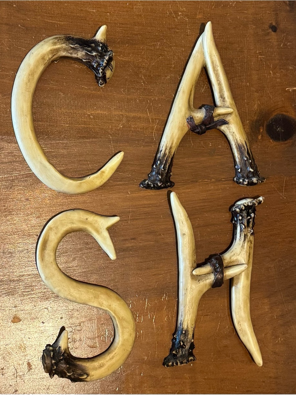 Faux antler hanging letters. Letters C, A, S, H sold together.
